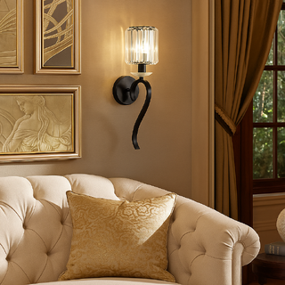 applique da muro in metallo nero con vetro cristallo