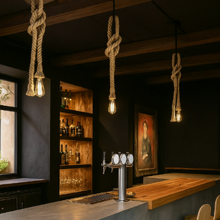 porta lampadina doppio e27 con corda di canapa vintage 1m