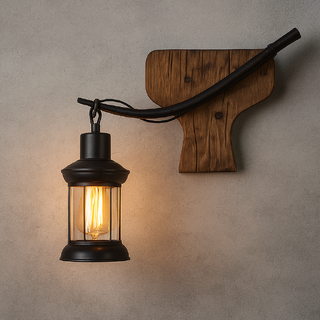 applique da muro e55 con attacco e27 in legno e metallo