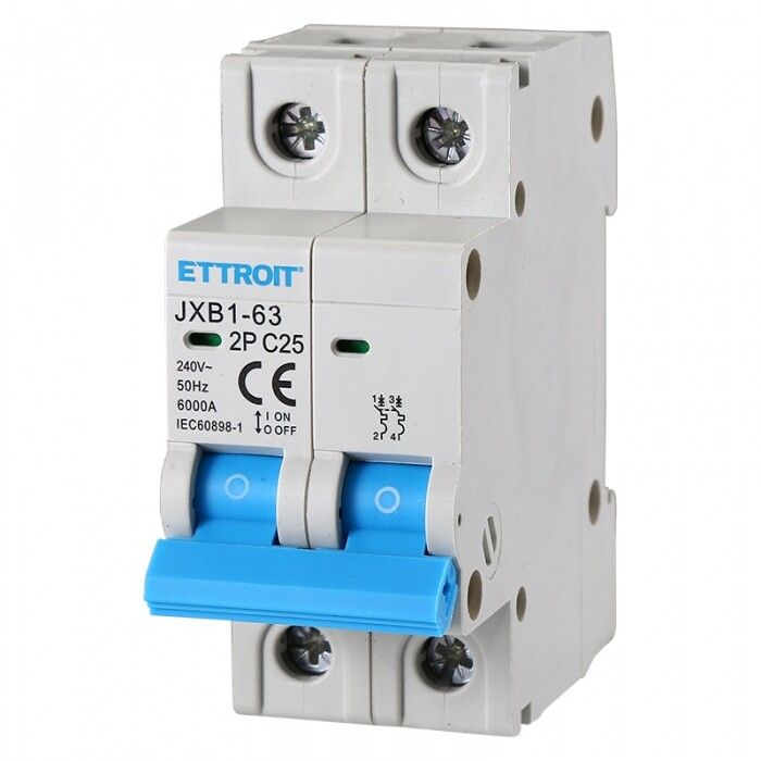 interruttore magnetotermico ettroit jxb1-63 2p c25 6 ka