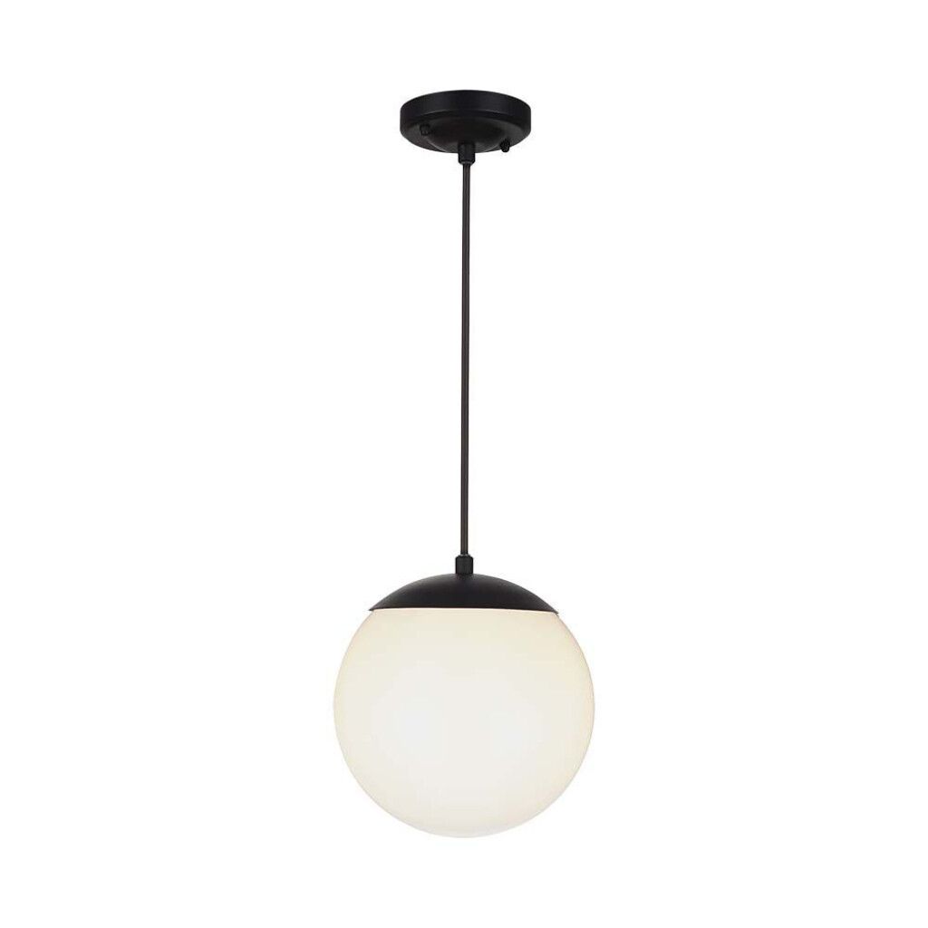 lampada a sospensione v-tac vt-1226 e27 ip44 nero opaco con globo opale - dettaglio 2