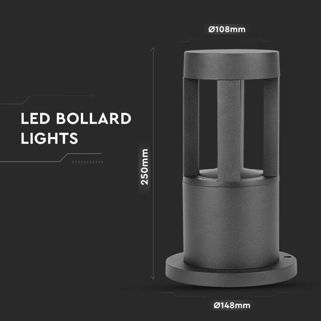 paletto led da giardino v-tac vt-830 10w 6400k nero ip65 - dettaglio 3