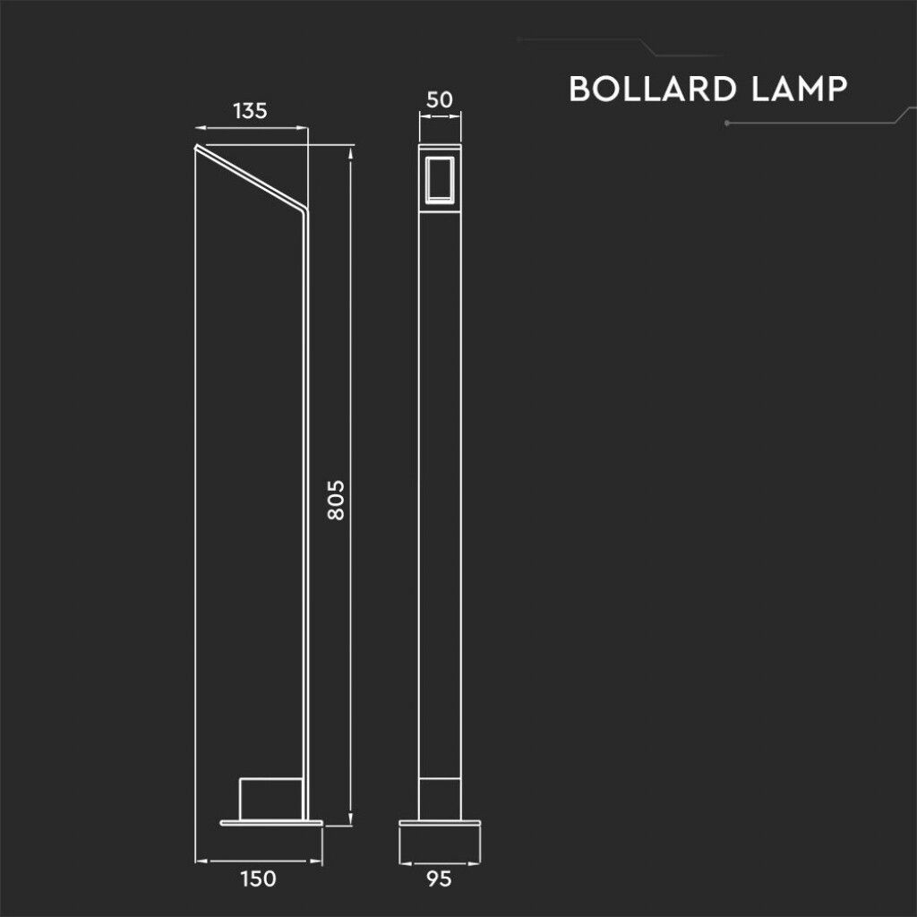 paletto led da giardino v-tac vt-896-b-n 5w 4000k ip65 nero - dettaglio 2