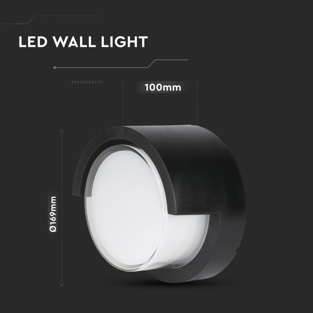 applique da esterno led v-tac vt-827-rd-n 12w 3000k ip65 nera - dettaglio 3