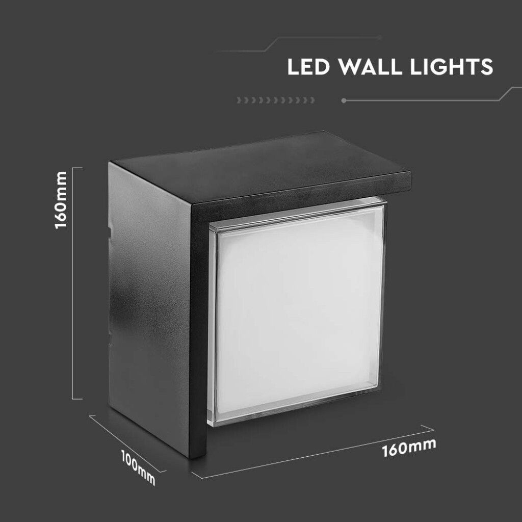 applique da esterno v-tac vt-827-sq-n led 12w 3000k ip65 nera - dettaglio 3