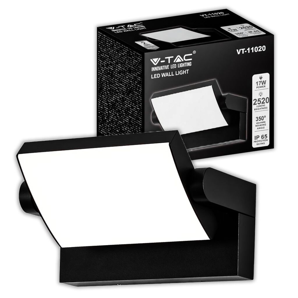 applique led da esterno v-tac vt-11020-120-b 17w 3000k nera orientabile ip65 - dettaglio 2