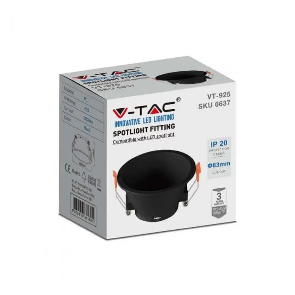 portafaretto da incasso v-tac vt-925-b gu10 rotondo nero - dettaglio 2