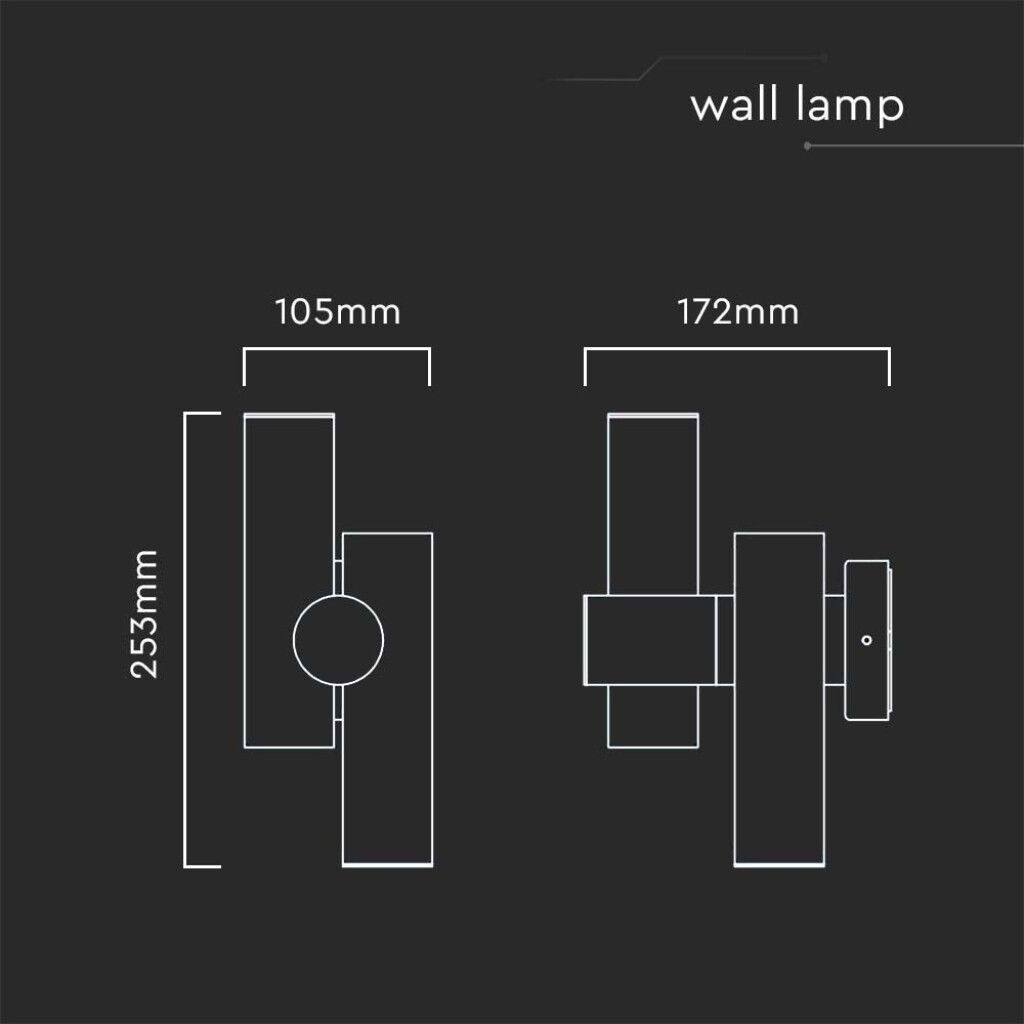 applique led da parete v-tac vt-1186-b 6w doppia emissione orientabile nera 3000k ip44 - dettaglio 3