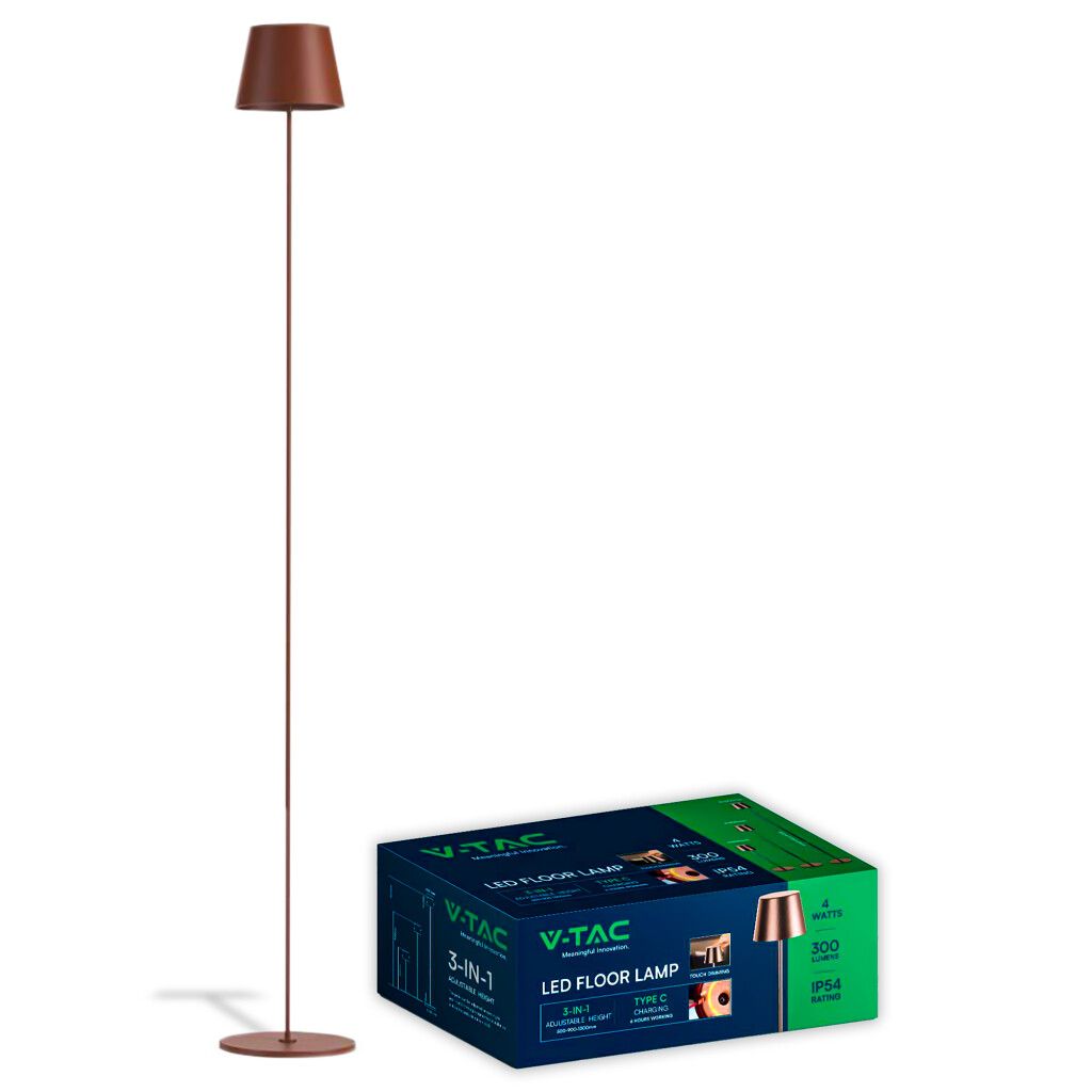 piantana led ricaricabile v-tac vt-7544-c 4w corten touch dimmerabile 3 altezze