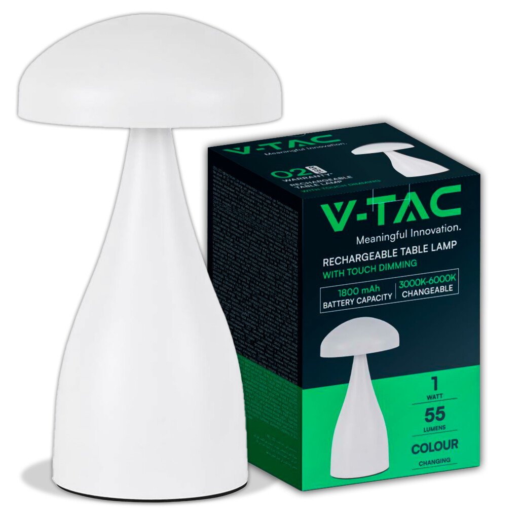 lampada led da tavolo v-tac vt-1041-w ricaricabile touch dimmerabile 3in1 bianca