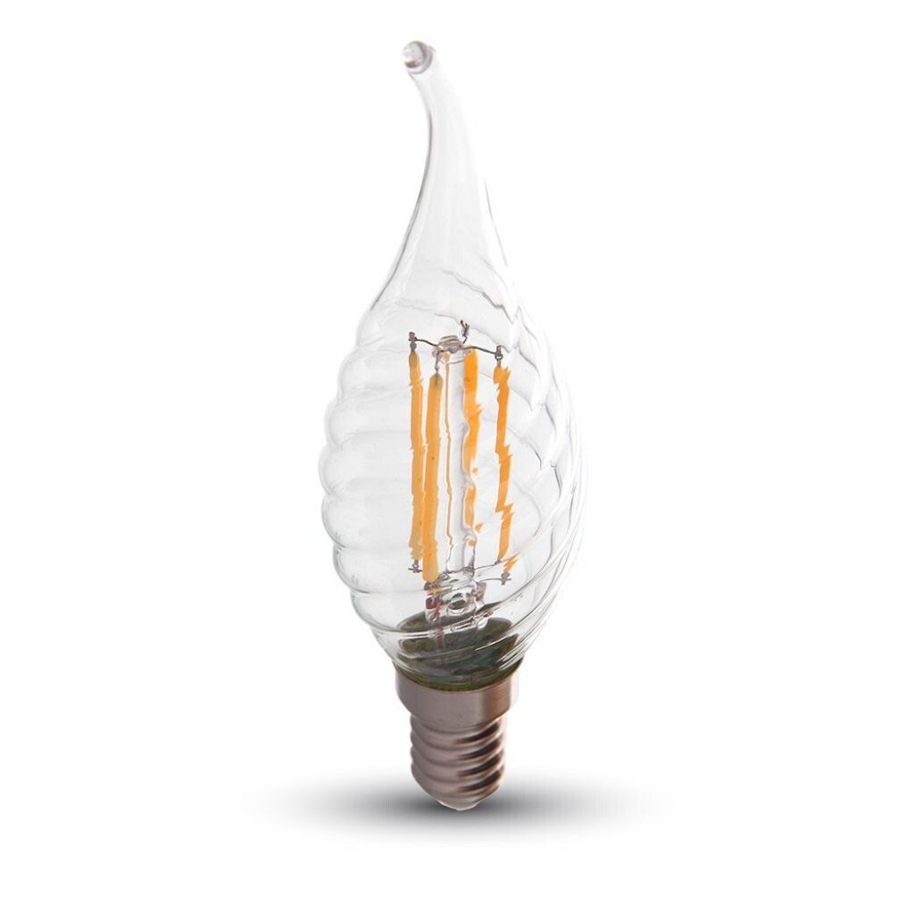 lampadina led filamento v-tac vt-1995 candela fiamma tortiglione 4w e14 4000k