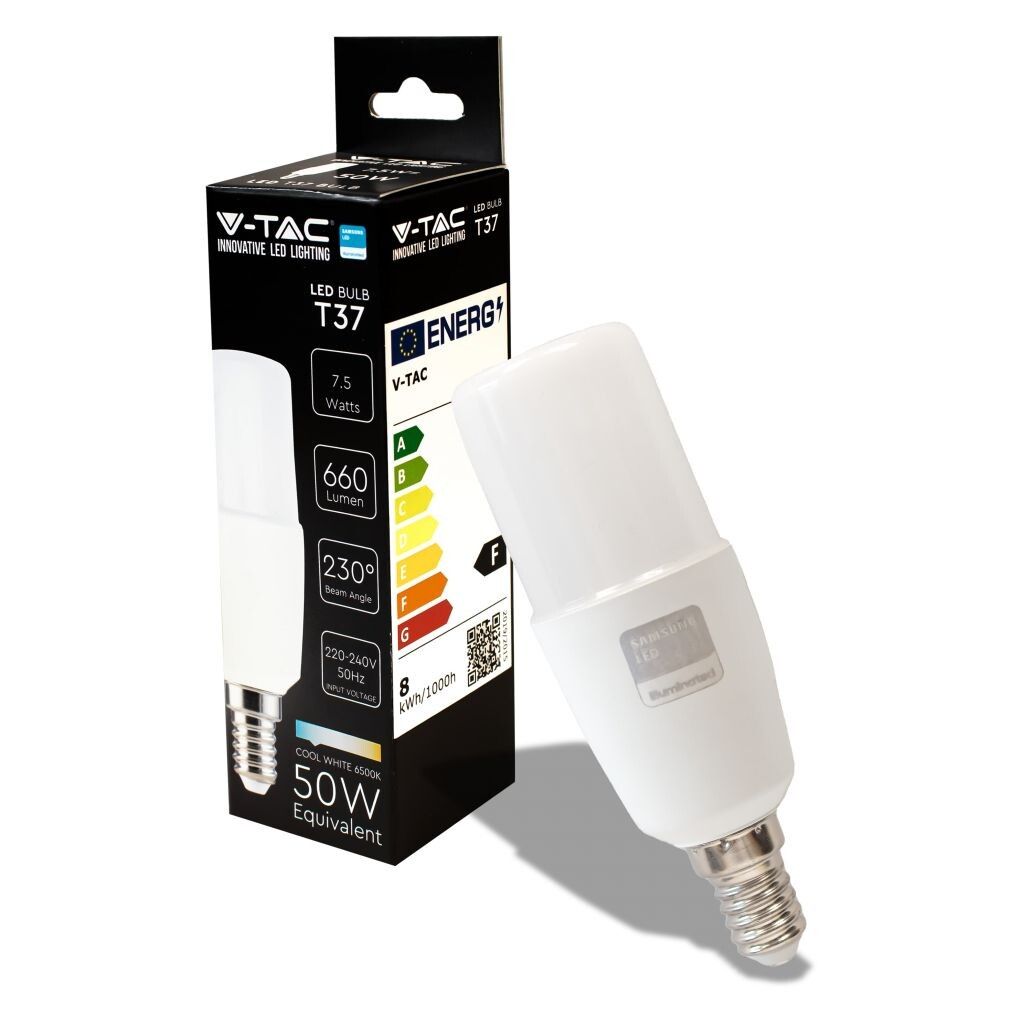 lampadina led v-tac vt-248 e14 t37 7,5w 6500k chip samsung