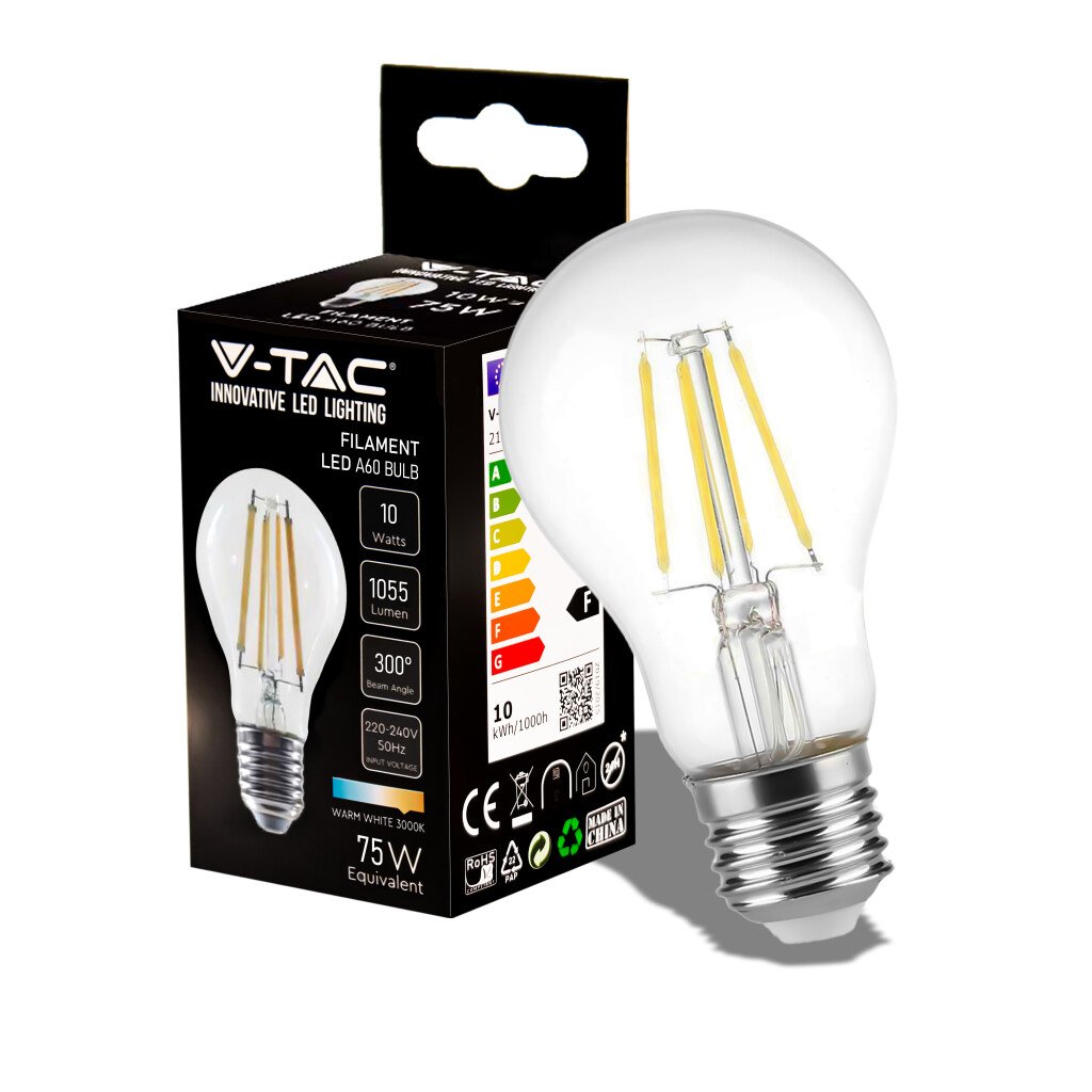 lampadina led filamento v-tac vt-1981-n e27 10w 3000k trasparente
