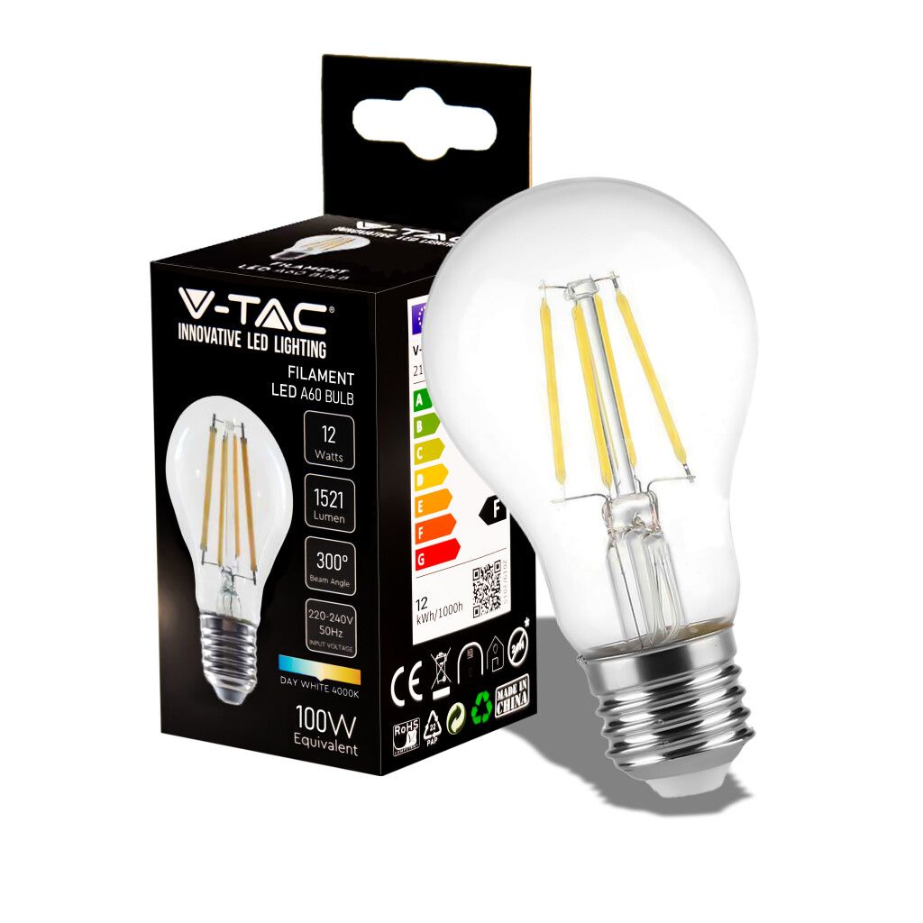 lampadina led e27 v-tac vt-2133 12w filamento 4000k