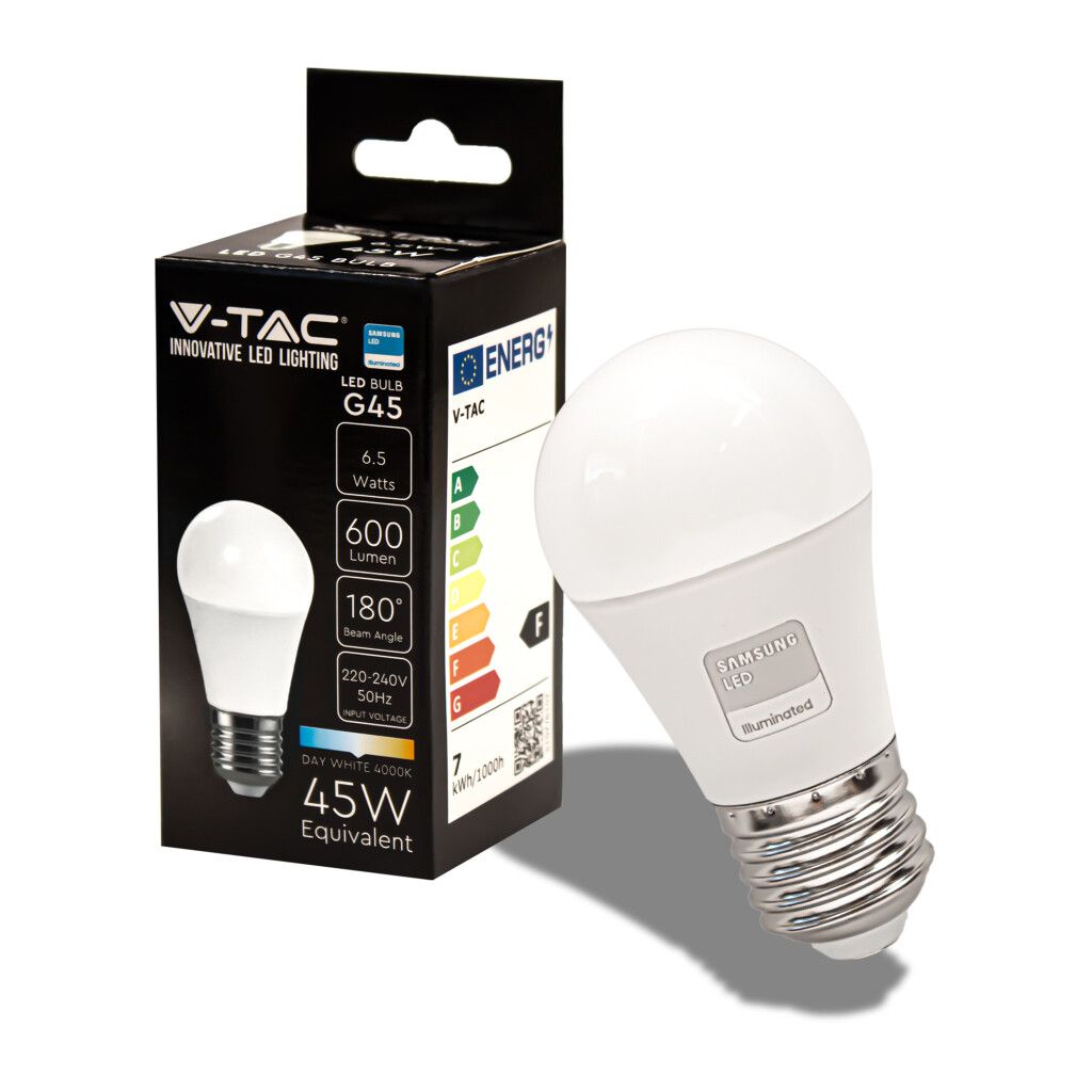 lampadina led v-tac vt-290 e27 6,5w g45 4000k chip samsung