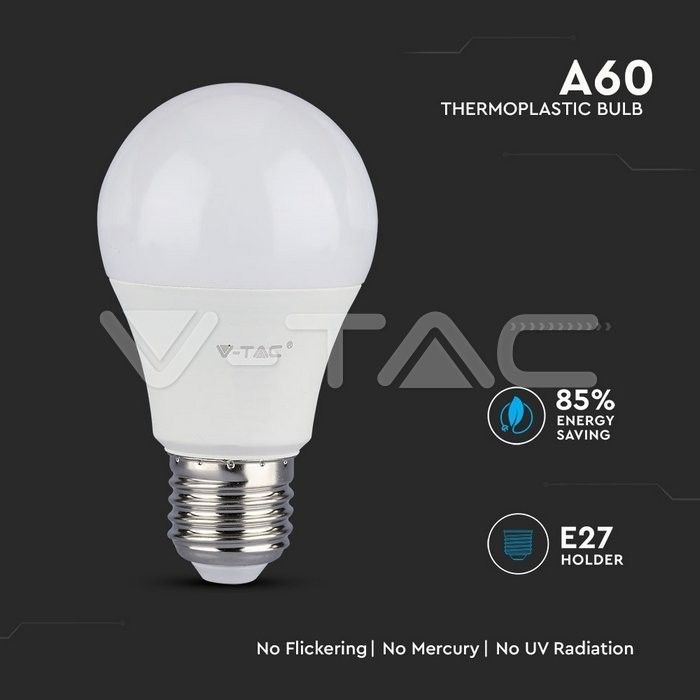 lampadina led v-tac vt-285 8,5w e27 a60 luce calda 3000k - dettaglio 3