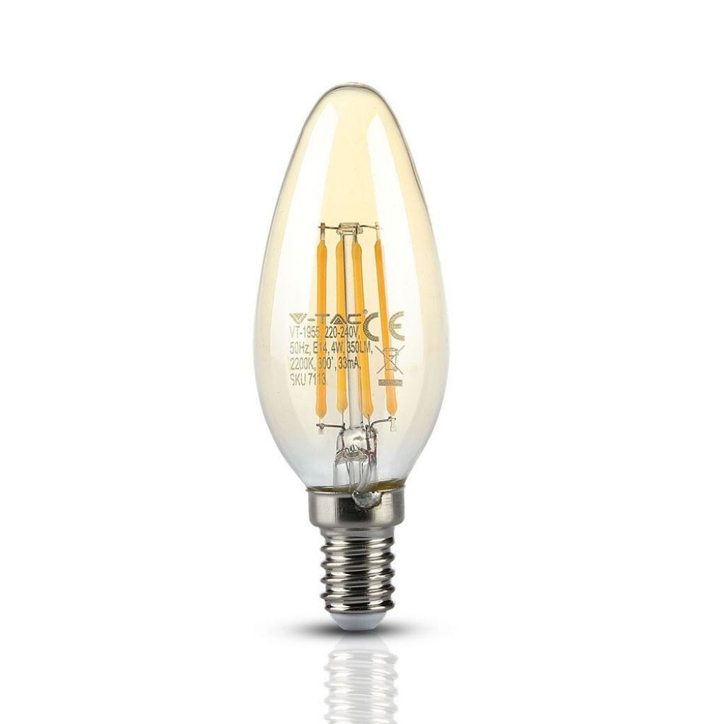 lampadina led v-tac vt-1955 e14 4w candela filamento ambrato 2200k
