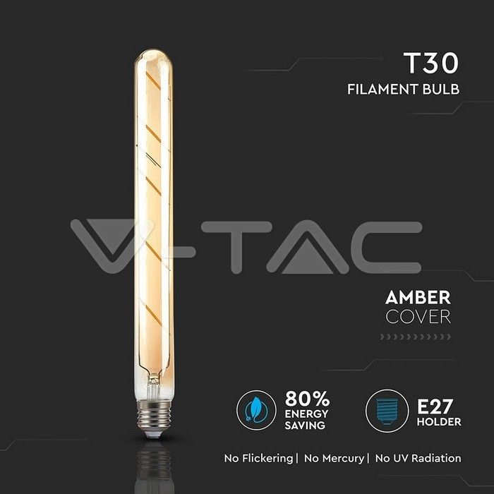lampadina led v-tac vt-2005 t30 e27 5w filamento amber 2200k - dettaglio 3