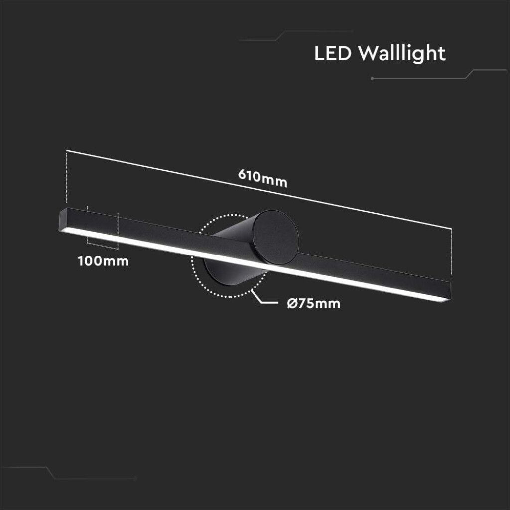 lampada led da specchio v-tac vt-7022-b nera 10w 4000k ip65 - dettaglio 3