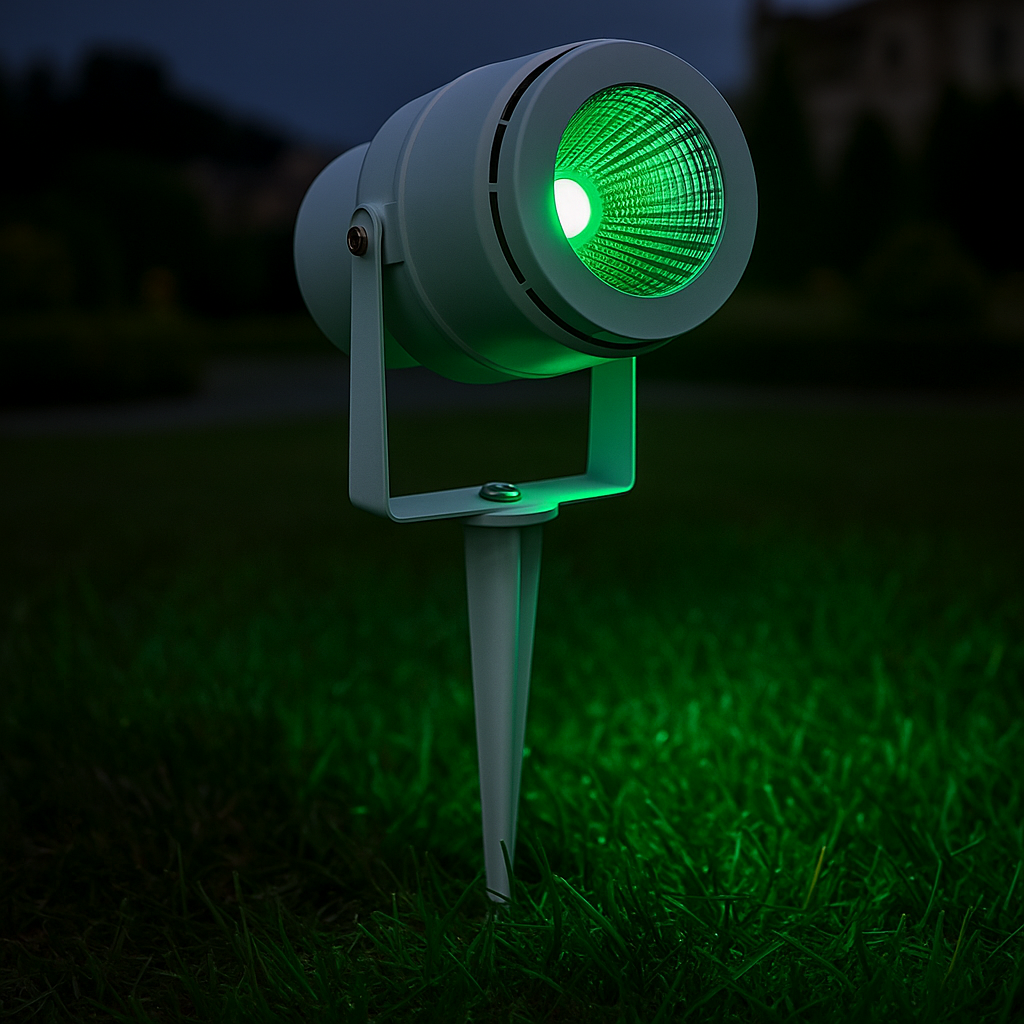 faretto led da giardino v-tac vt-857 12w verde con picchetto bianco ip65