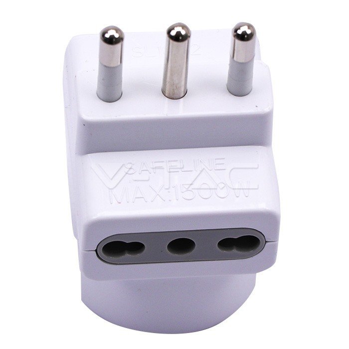 adattatore multipresa v-tac sku 8724 16a con 2 prese bipasso e 1 schuko - dettaglio 2