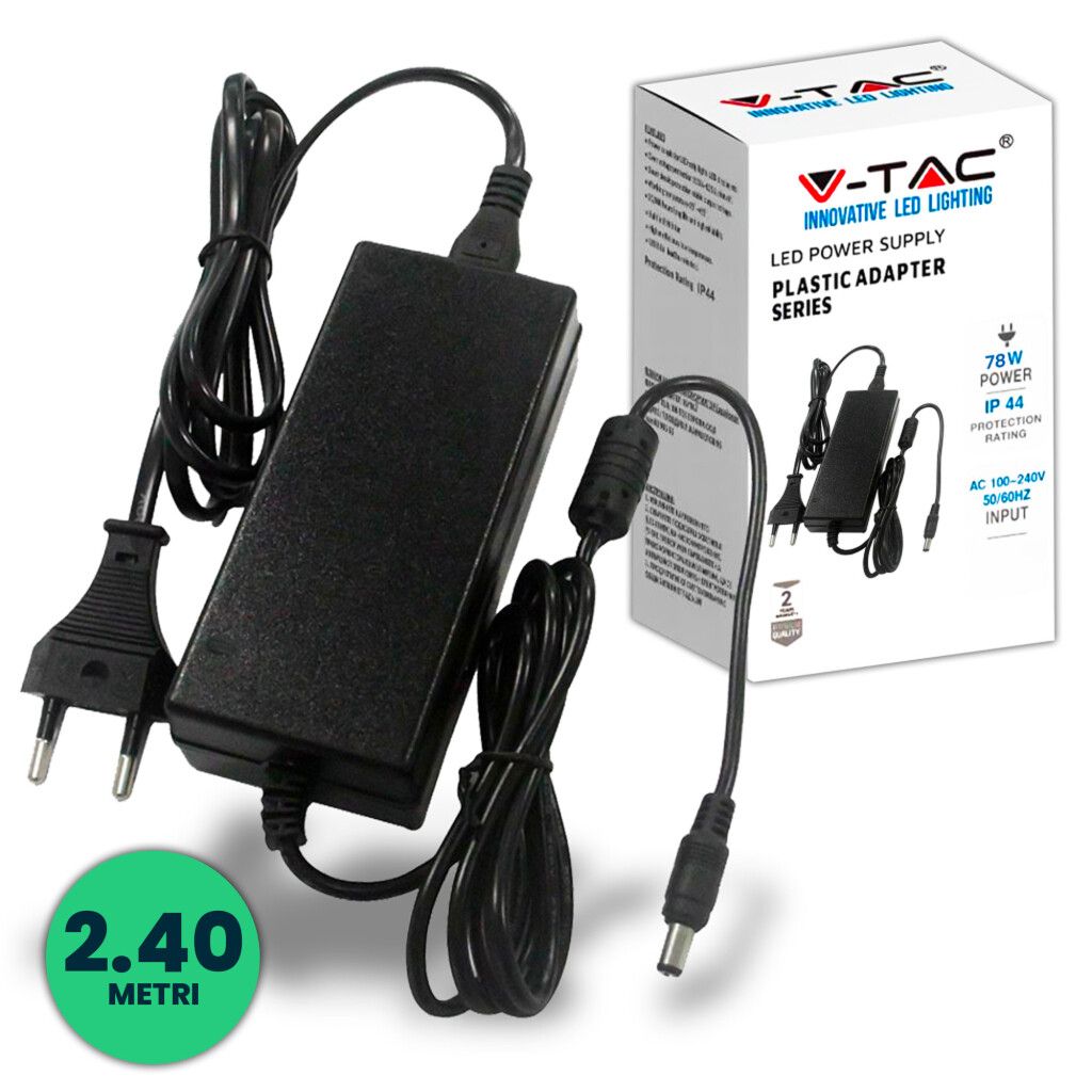 alimentatore led v-tac vt-23079 78w 12v 6,5a ip44 con jack 2,1