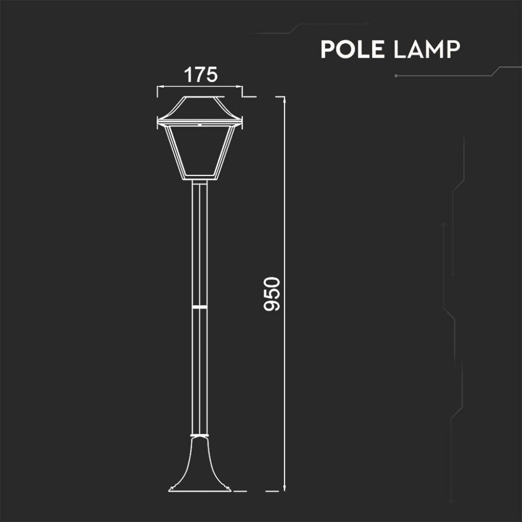 lampione da giardino v-tac vt-845 e27 nero ip44 h 95 cm - dettaglio 3