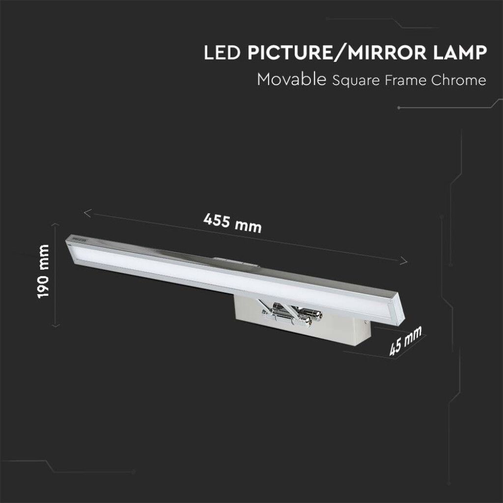 applique led da specchio v-tac vt-7009ch-n 9w 4000k cromo - dettaglio 3