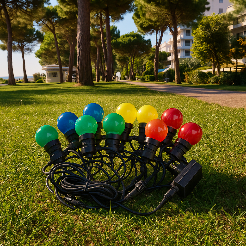 catenaria led v-tac vt-71020 10 m 20 lampadine rgb+giallo ip44