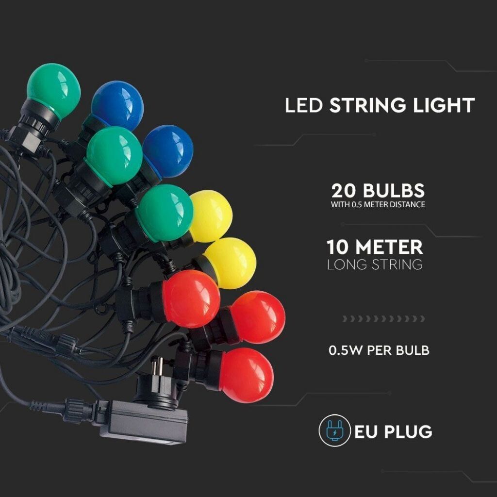catenaria led v-tac vt-71020 10 m 20 lampadine rgb+giallo ip44 - dettaglio 3