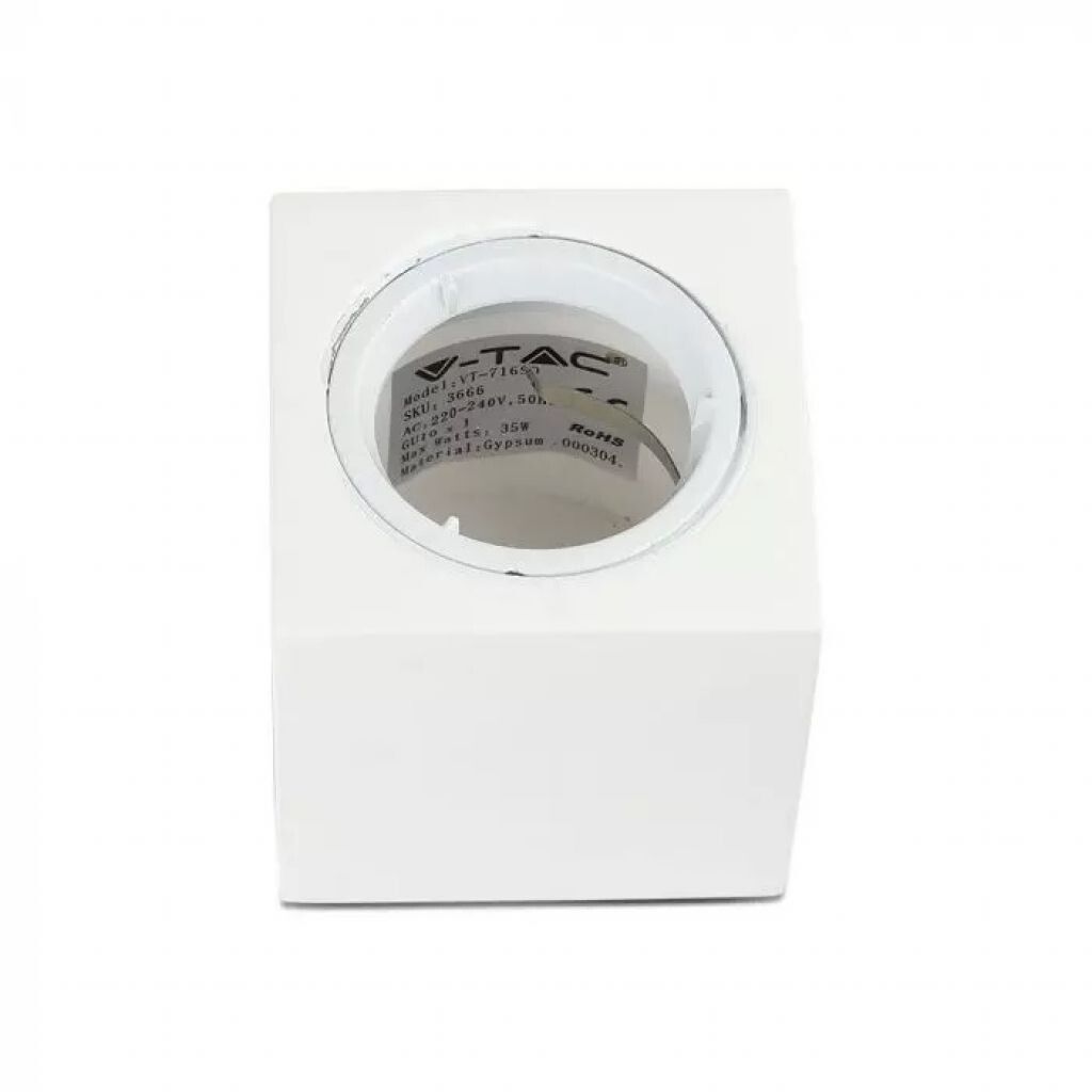 portafaretto a plafone v-tac vt-716sq in gesso bianco gu10 quadrato
