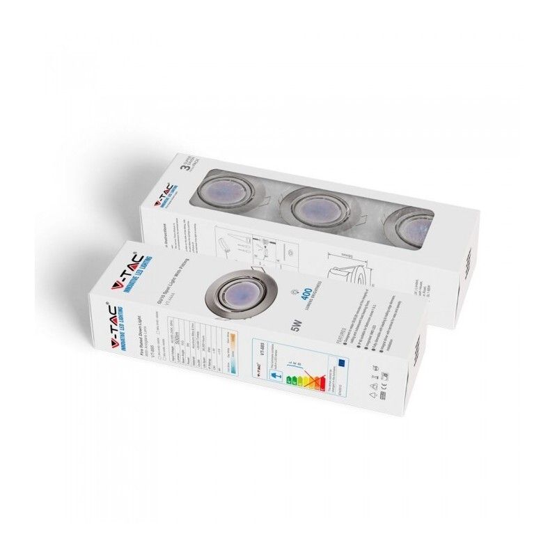 faretto led da incasso v-tac vt-4444 gu10 5w 6400k nichel satinato 3 pezzi - dettaglio 3