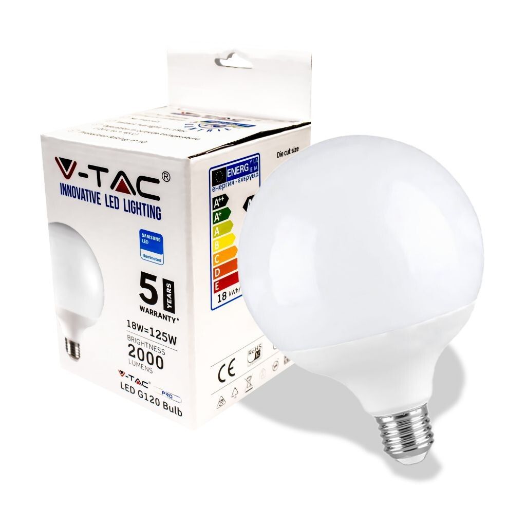 lampadina led v-tac vt-288 e27 18w g120 6400k chip samsung