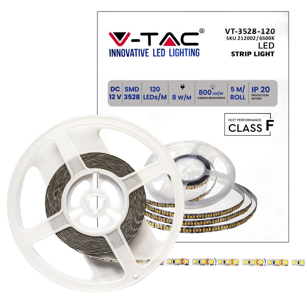striscia led v-tac vt-3528 120-ip20-n 8w/m 6500k 5m