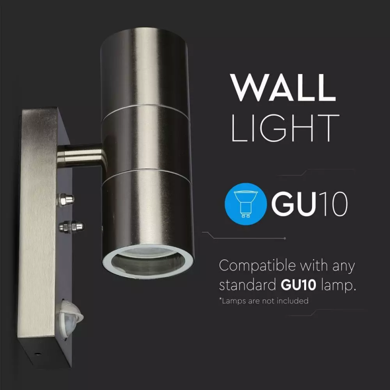 applique da esterno v-tac vt-7621pir 2x gu10 con sensore pir ip44 - dettaglio 3