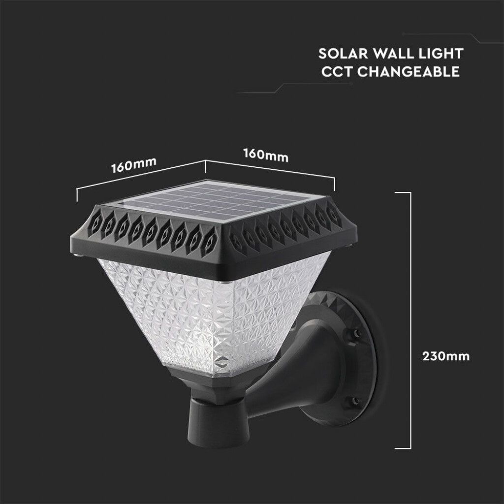 applique solare led v-tac vt-972 0,8w 3in1 con telecomando ip44 nera - dettaglio 3
