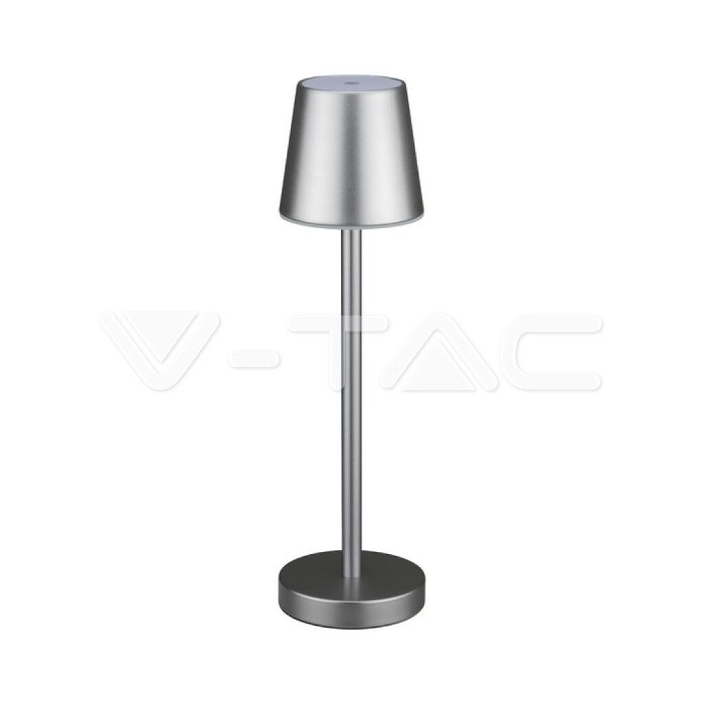 lampada led da tavolo v-tac vt-7703 grigia ricaricabile touch dimmerabile 3w 4000k