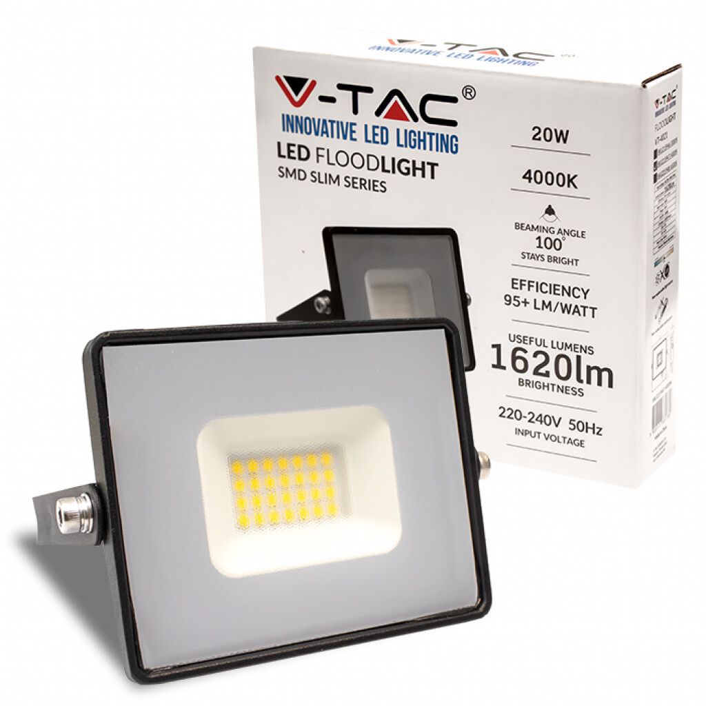 faro led smd v-tac vt-4021 20w nero 4000k ip65