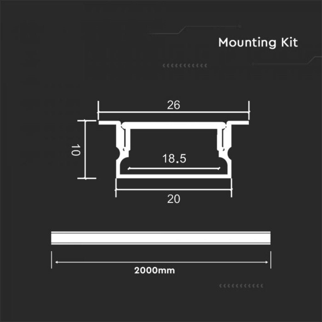 profilo in alluminio v-tac vt-8203 da incasso per strip led 12,4 mm con diffusore satinato - dettaglio 2