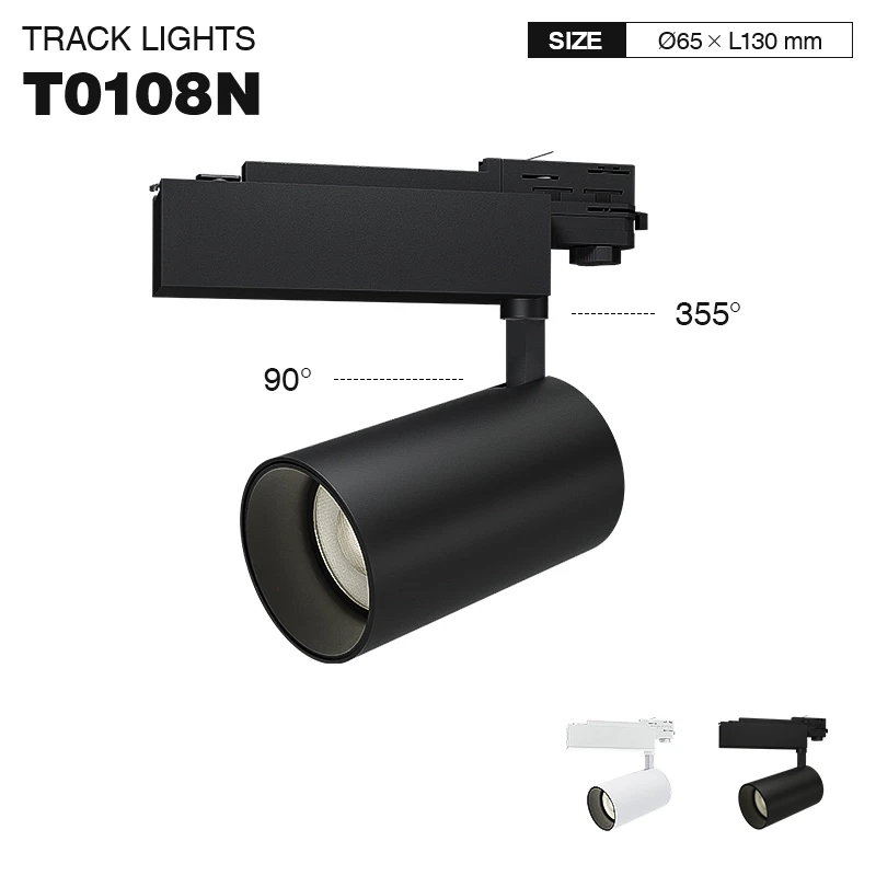 faretto led per binario trifase kossom t0108n 20w nero 4000k 36 gradi