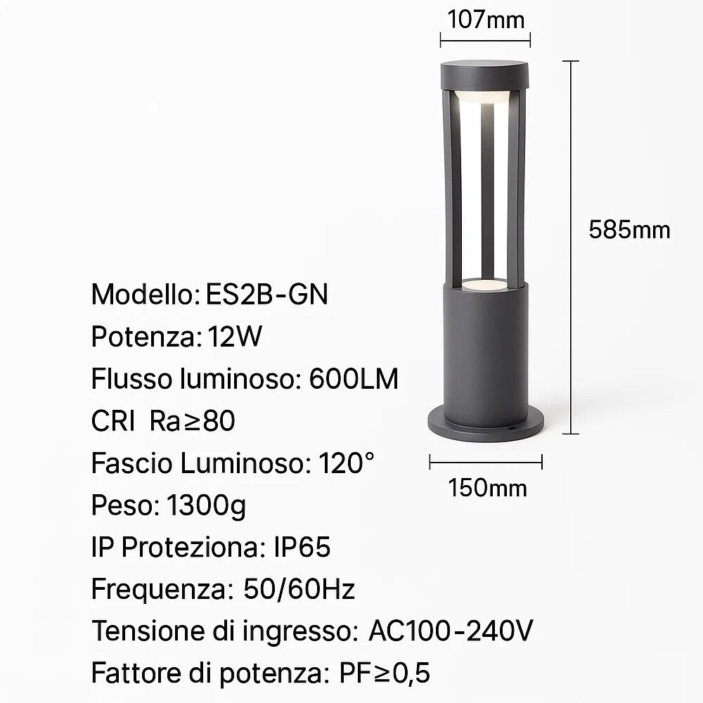 paletto led da giardino universo es28-b 12w ip65 bianco - dettaglio 2