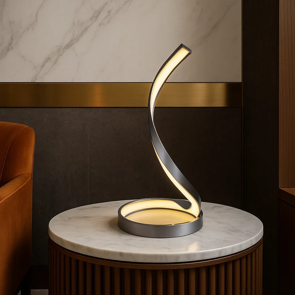 lampada led da tavolo universo d05-a a spirale cromata 12w
