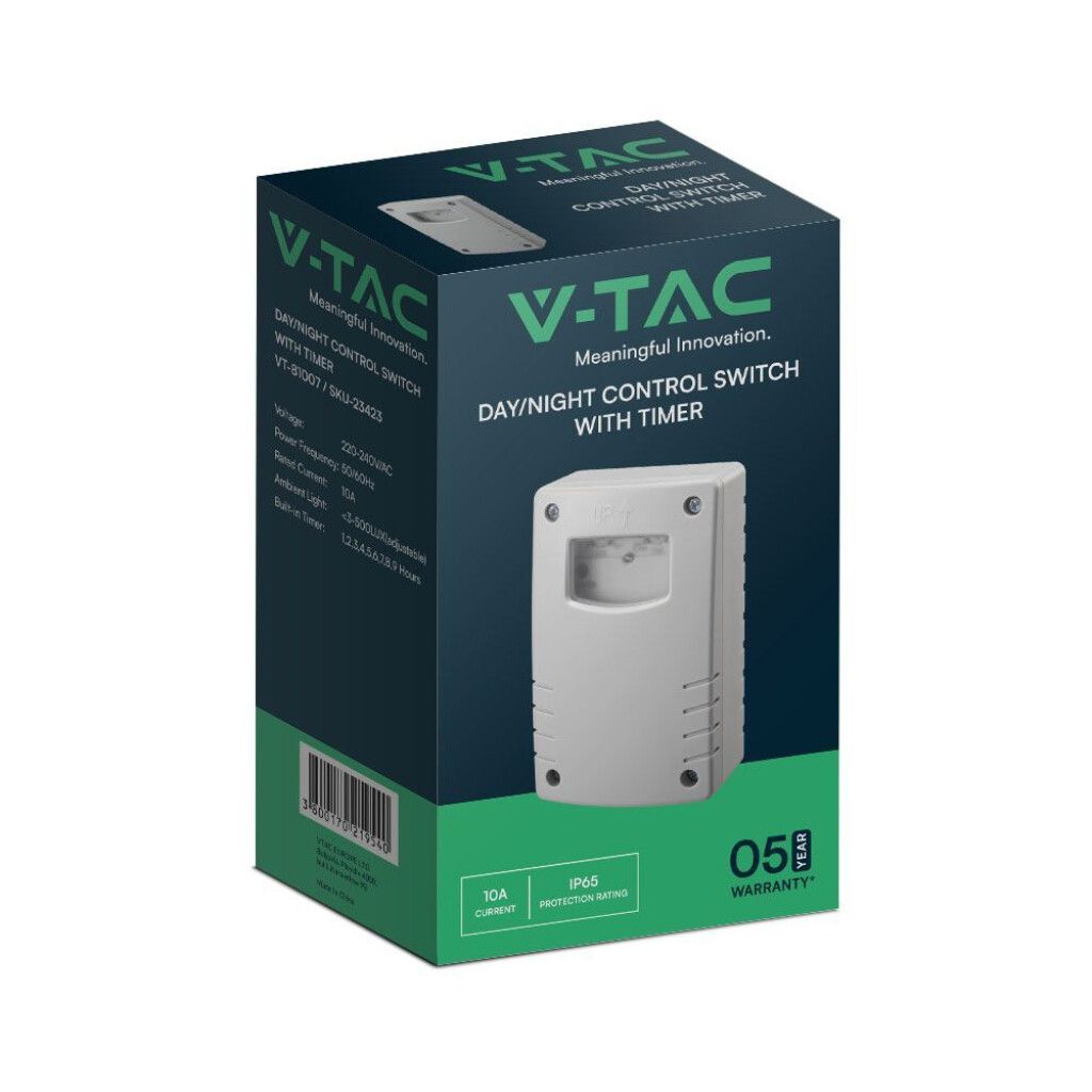 interruttore crepuscolare v-tac vt-81007 ip65 con timer 1-9 ore - dettaglio 2