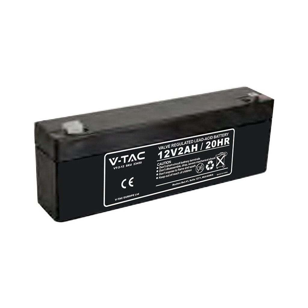batteria al piombo acido v-tac vt-2-12 12v 2ah con terminali t1