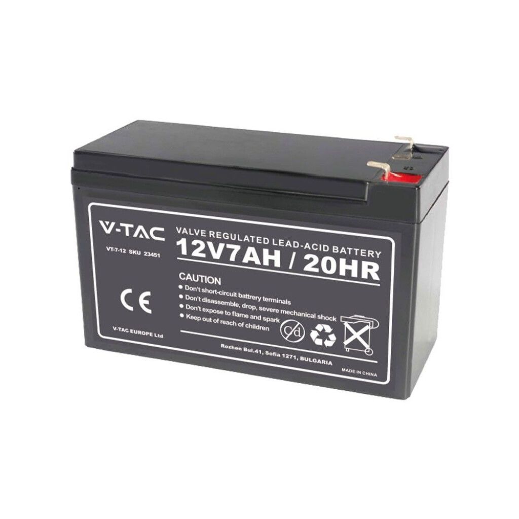 batteria al piombo acido v-tac vt-7-12 12v 7ah terminali t1