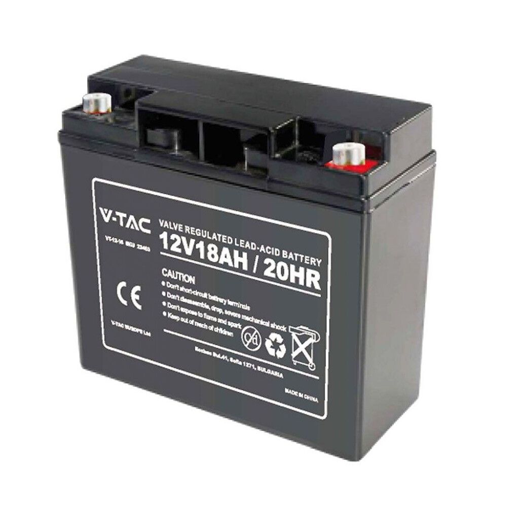 batteria al piombo acido v-tac vt-12-18 12v 18ah con terminali m5