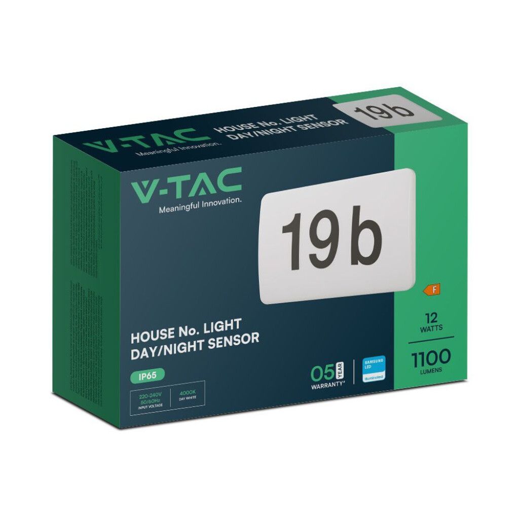 applique led segna civico v-tac vt-81006 12w 4000k ip65 con sensore crepuscolare - dettaglio 2