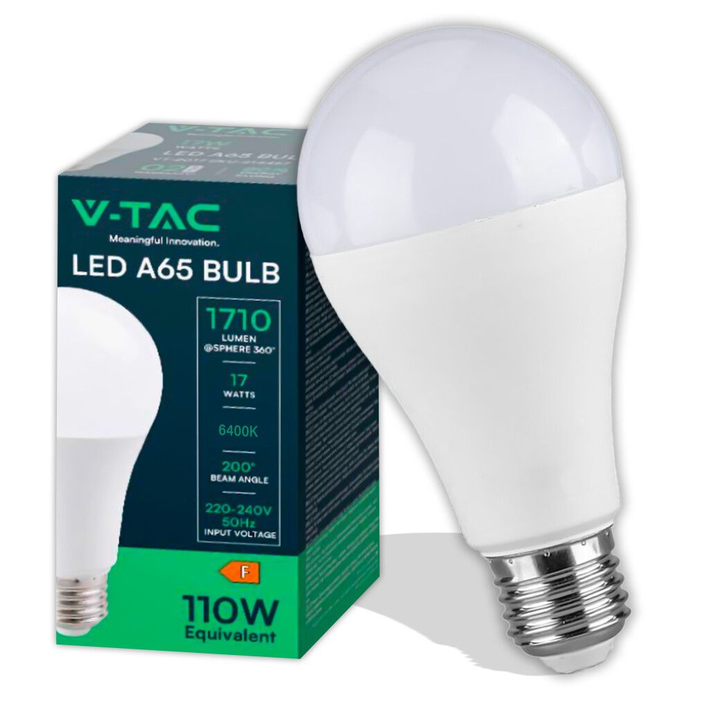 set 3 lampadine led e27 v-tac vt-2017-n 17w a65 6500k
