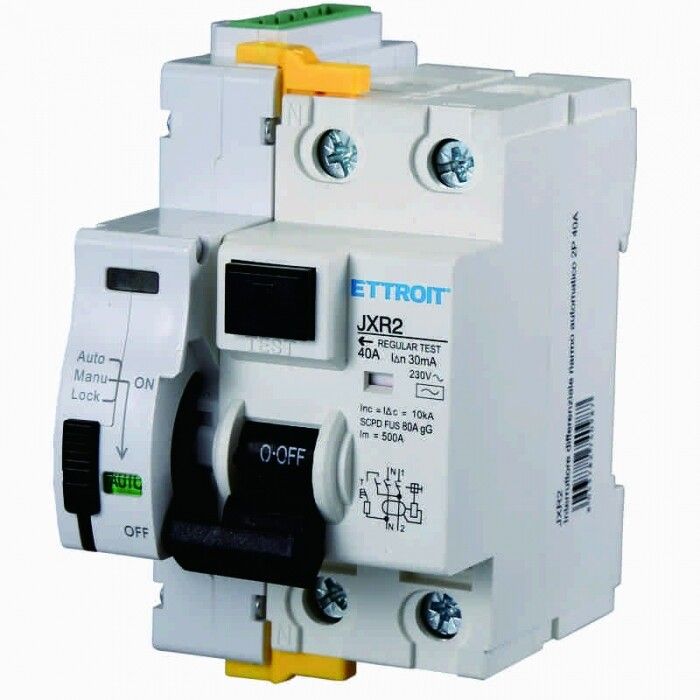 interruttore differenziale ettroit jxr2 a riarmo automatico 2p 40a 30ma