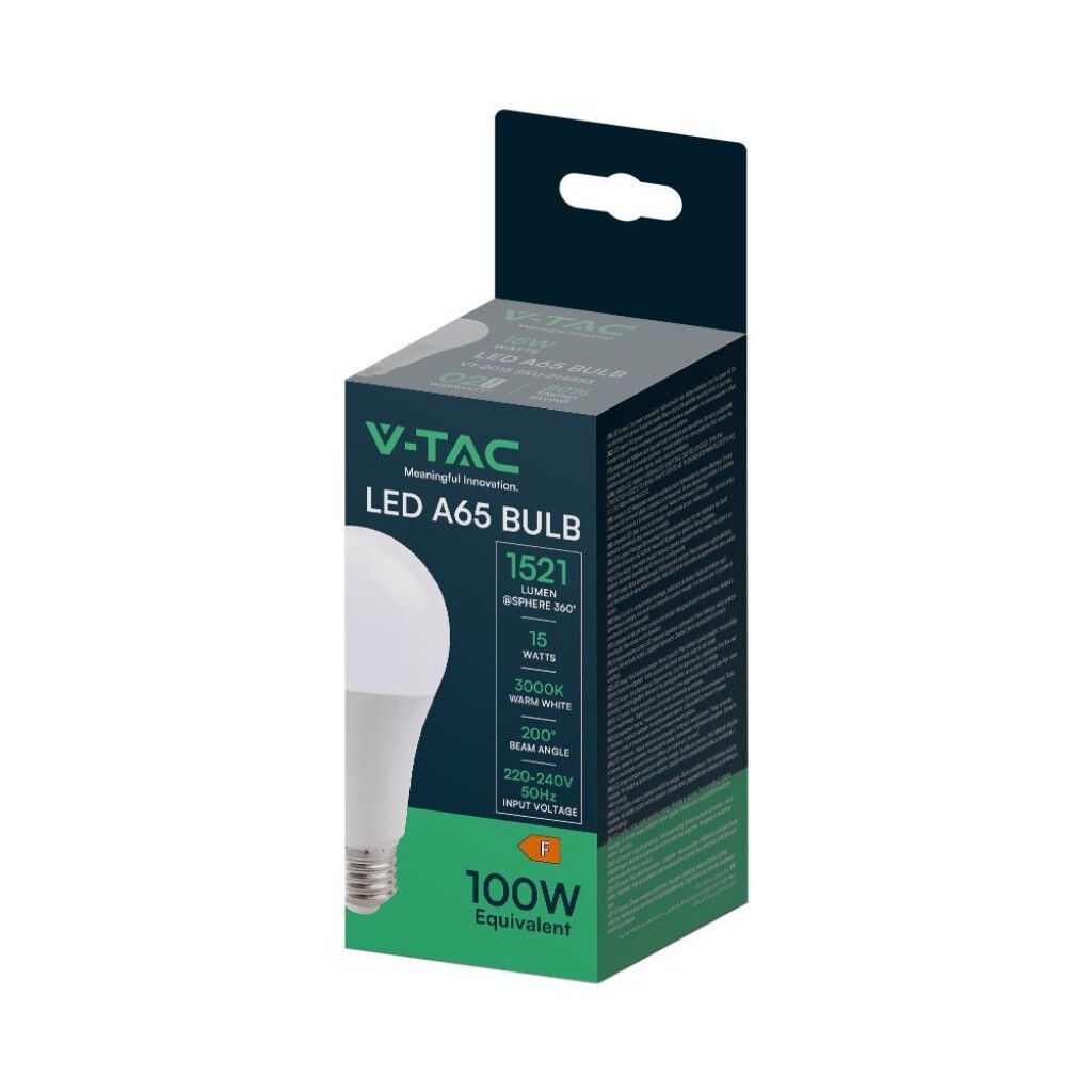 lampadina led e27 v-tac vt-2015-n 15w a65 3000k - dettaglio 2